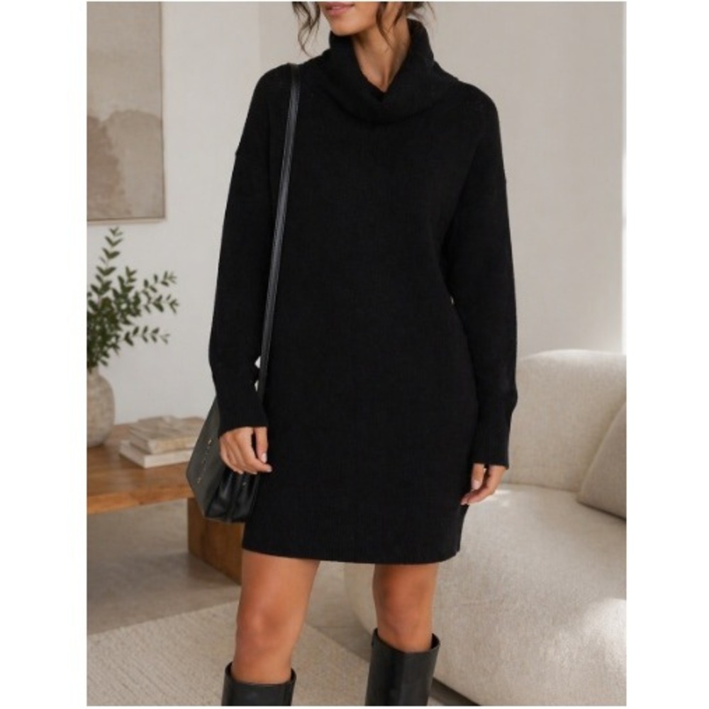 AREA STARS Women's Black Baye Roll Neck Long Sleeve Sweater Dress Size L NWT
